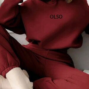 SHEIN Wine Red Track Pants & Matching Sweatshirt Set